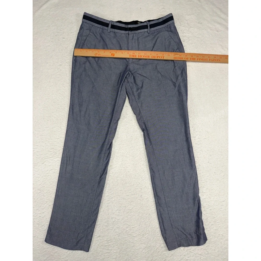 HM Slim Fit Blue Textured Dress Pants Trousers Mens 34R Contrast Waistband